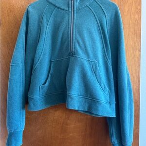 Lululemon Athletica Scuba Oversized Blue Green Cropped Half-Zip Sweatshirt